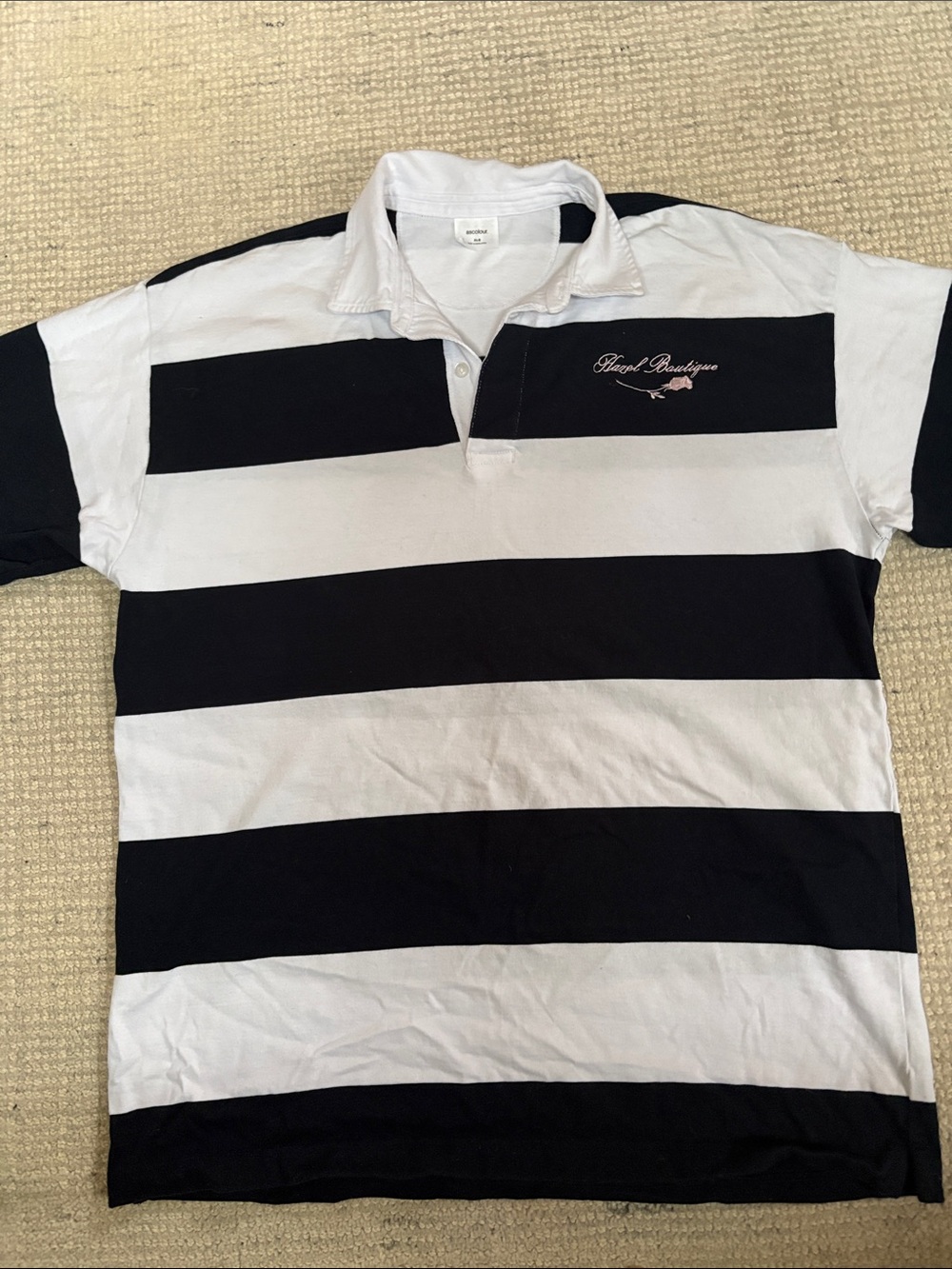 Women’s Long-Sleeve Rugby Stripe Polo Shirt - Black & White